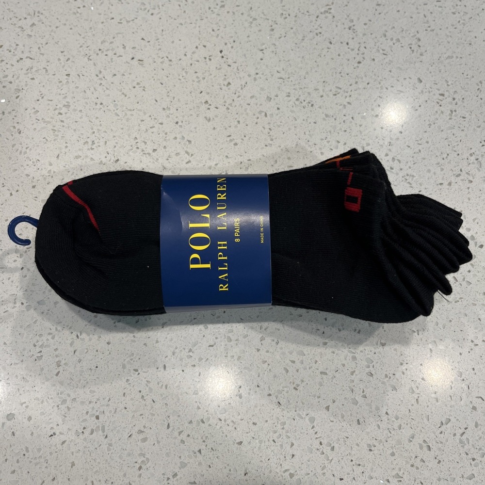 NEW 8 PAIR MENS POLO RALPH LAUREN LOW CUT TAB SOCKS SIZE 6-12.5 BLACK